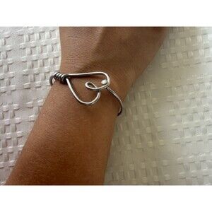 Sterling Silver / Steel Rigid Bracelet - Handmade Heart Design (Tail Wire Style)